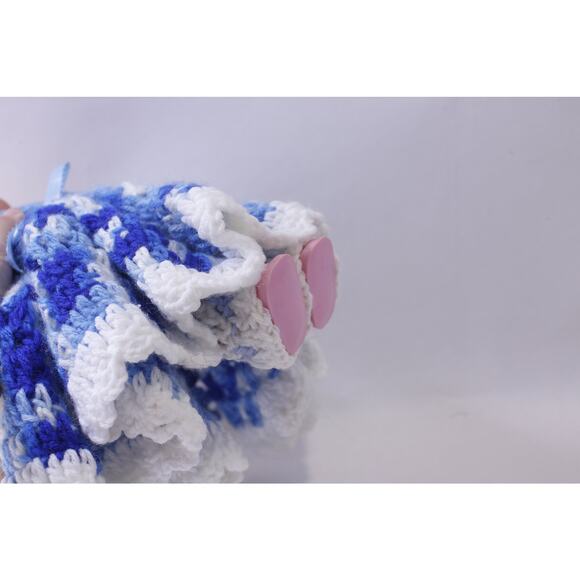 Little Miss Makeup Cute Doll in Blue-White Knitted Dress, Long Blonde Hair, - Picture 3 of 3